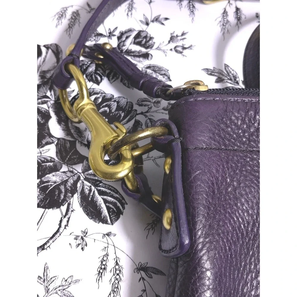 Coach Dark‎ Purple Leather Crossbody Bag Adjustable Strap Purse - Picture 7 of 8